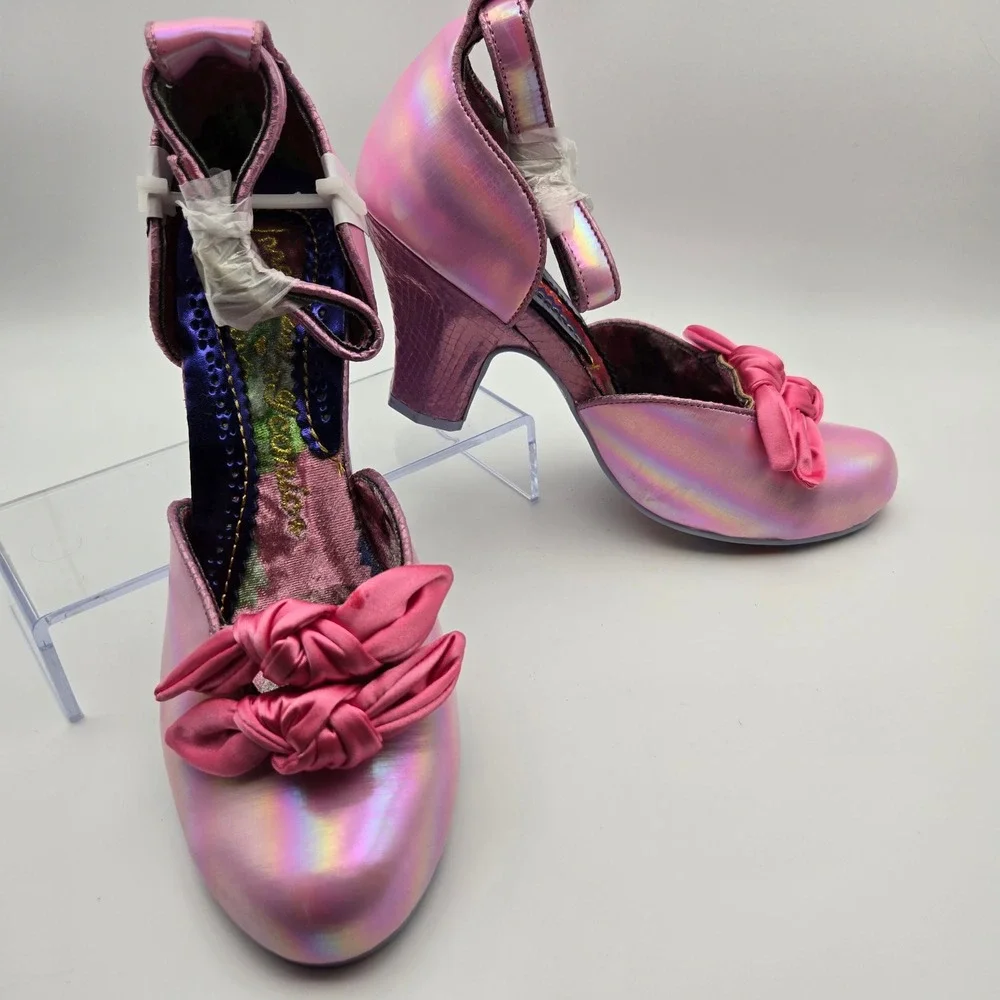 Irregular Choice NEW Summer Breeze Pink Holographic Iridescent W/Bows Sz 39 US 8